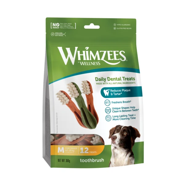 Whimzees Toothbrush M, snack dental para perros